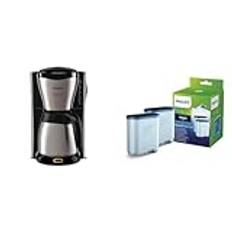 Philips Café Gaia Droppfilter-Kaffemaskin – 1.2L Termoskanna, Rostfritt Stål, Silver/Svart (HD7546/20) & Philips Original Kalk- och vattenfilter AquaClean - 2 st. - (CA6903/22)