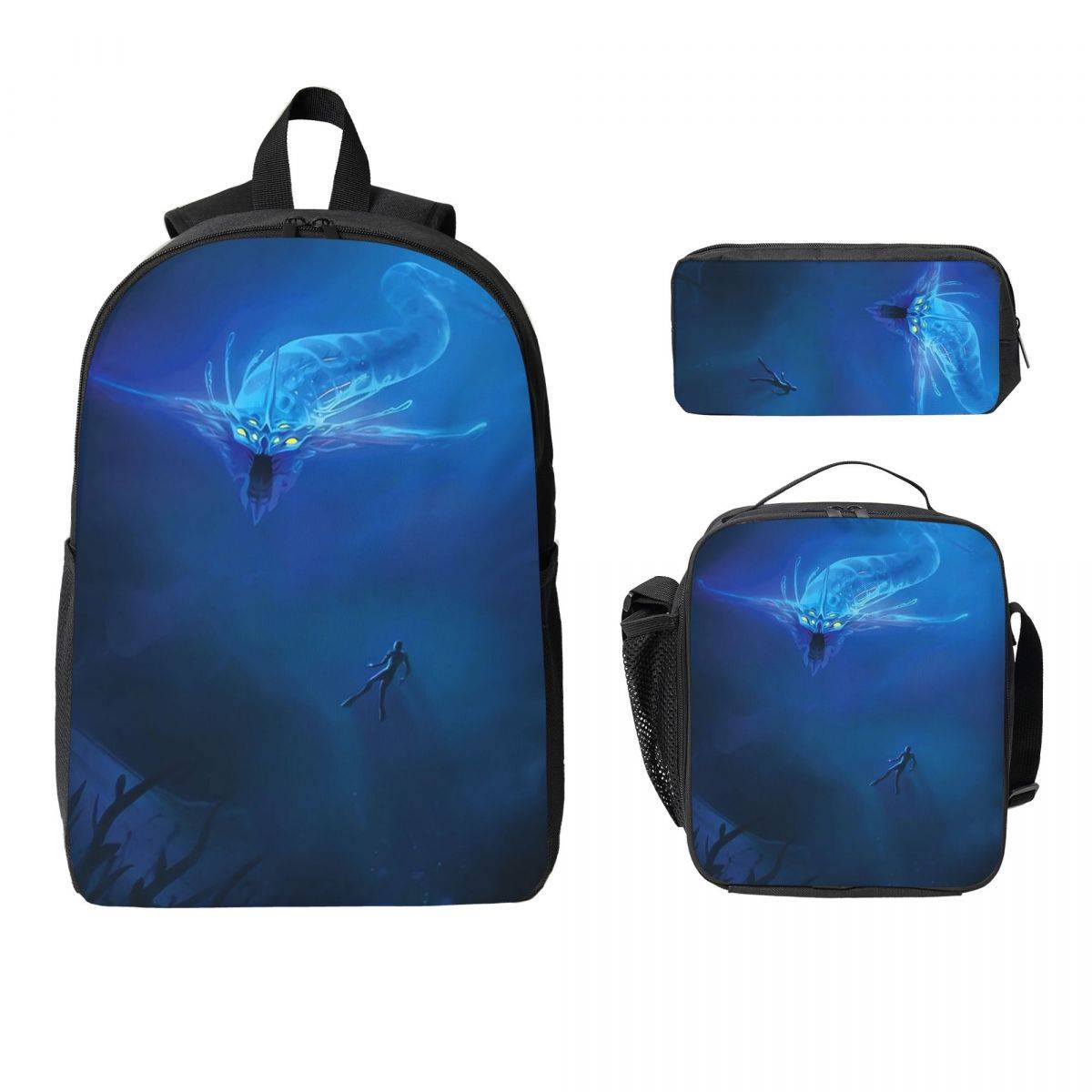 Subnautica Ghost Leviathan Backpack Student BookBag School Bag Computer Shoulder Bags 3ps Insulated Lunch Bag Pencil Case