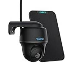 Reolink 2K 4MP Soldriven Säkerhetskamera Utomhus 355°/140° Lutning Batteri IP-kamera med person-/fordonsdetektion, 2,4/5GHz WiFi, PIR-sensor, Tidsintervall, 2-vägs Tal, Argus PT Pro+ Solpanel (Svart)