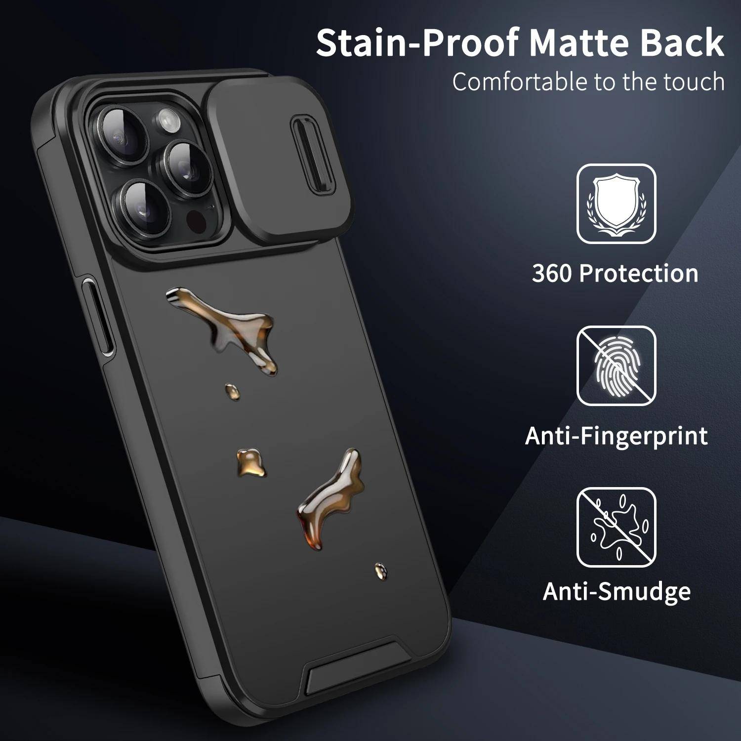 Ny stöttåligt mobilskal för För Iphone 15 14 13 12 11 16 Pro Max Plus Fodral Skyddande pansarfodral med skjutbart kameraskydd för För Iphone 16 pro