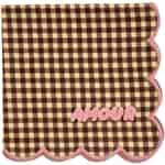 Rice Cotton Napkin in Checks - Scallop Egde - Fluffy Embroidery - Pretty Pink