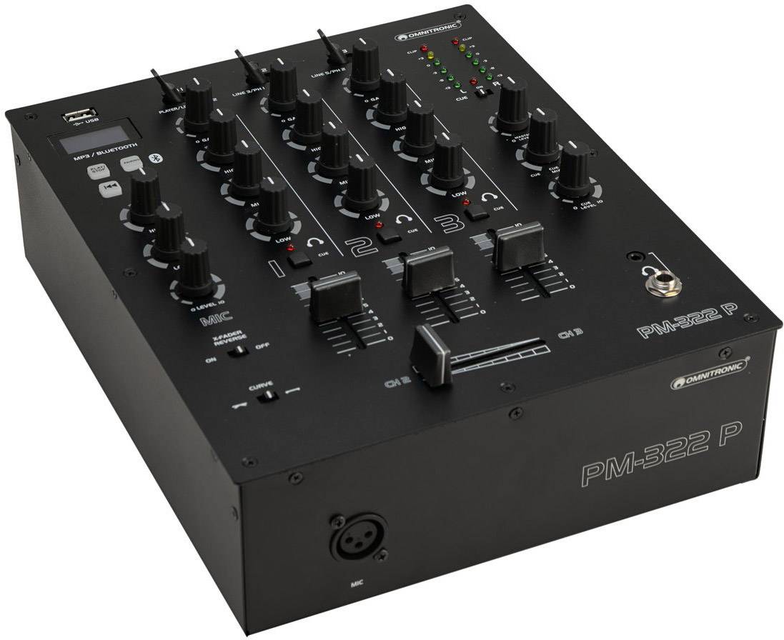 OMNITRONIC PM-322P 3-Kanal-DJ-Mixer mit Bluetooth und USB-Player
