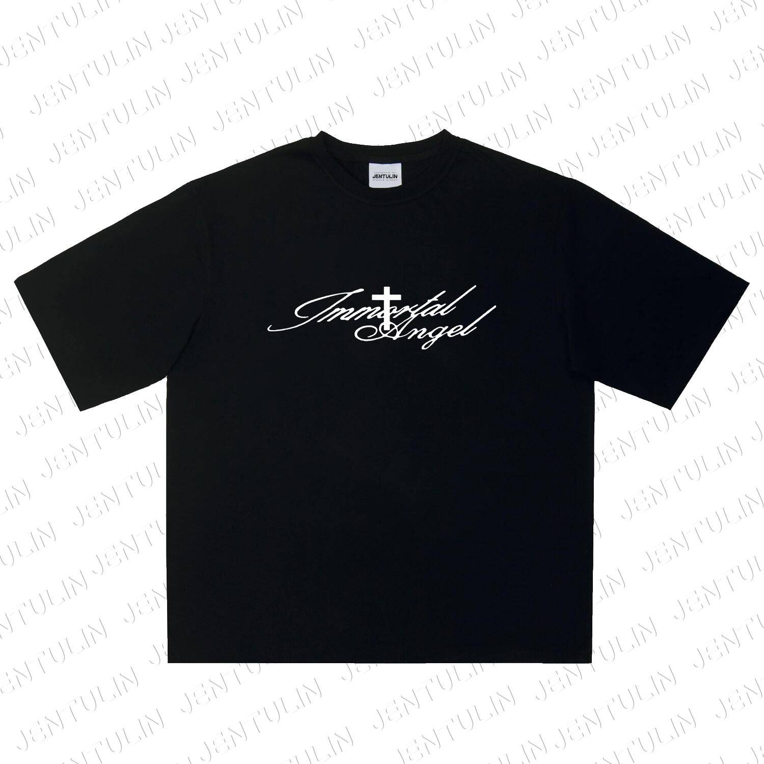 Y2K Överdimensionerad Herr T-shirt Harajuku Imm0rtal ang3l Bokstavstryck Punk Hip Hop Streetwear Koreanska Kortärmade Kläder Rock Goth Topp cm white