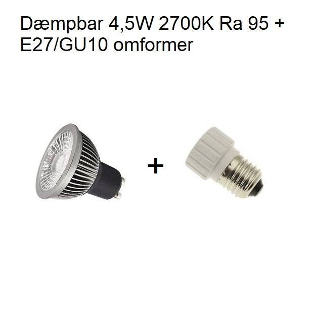 GU10 + omformer E27/GU10 - 4,5W + 60° gr.