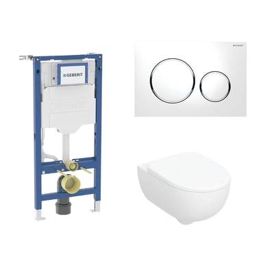 Geberit Duofix 112 cm toiletpakke inkl. Geberit Selnova væghængt + SoftClose toiletsæde, Geberit Sigma20 round, hvid/krom