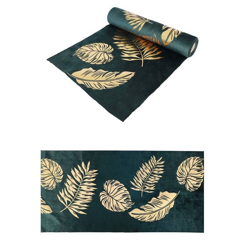 Velour Guldblad Bordløber Mørkegrøn