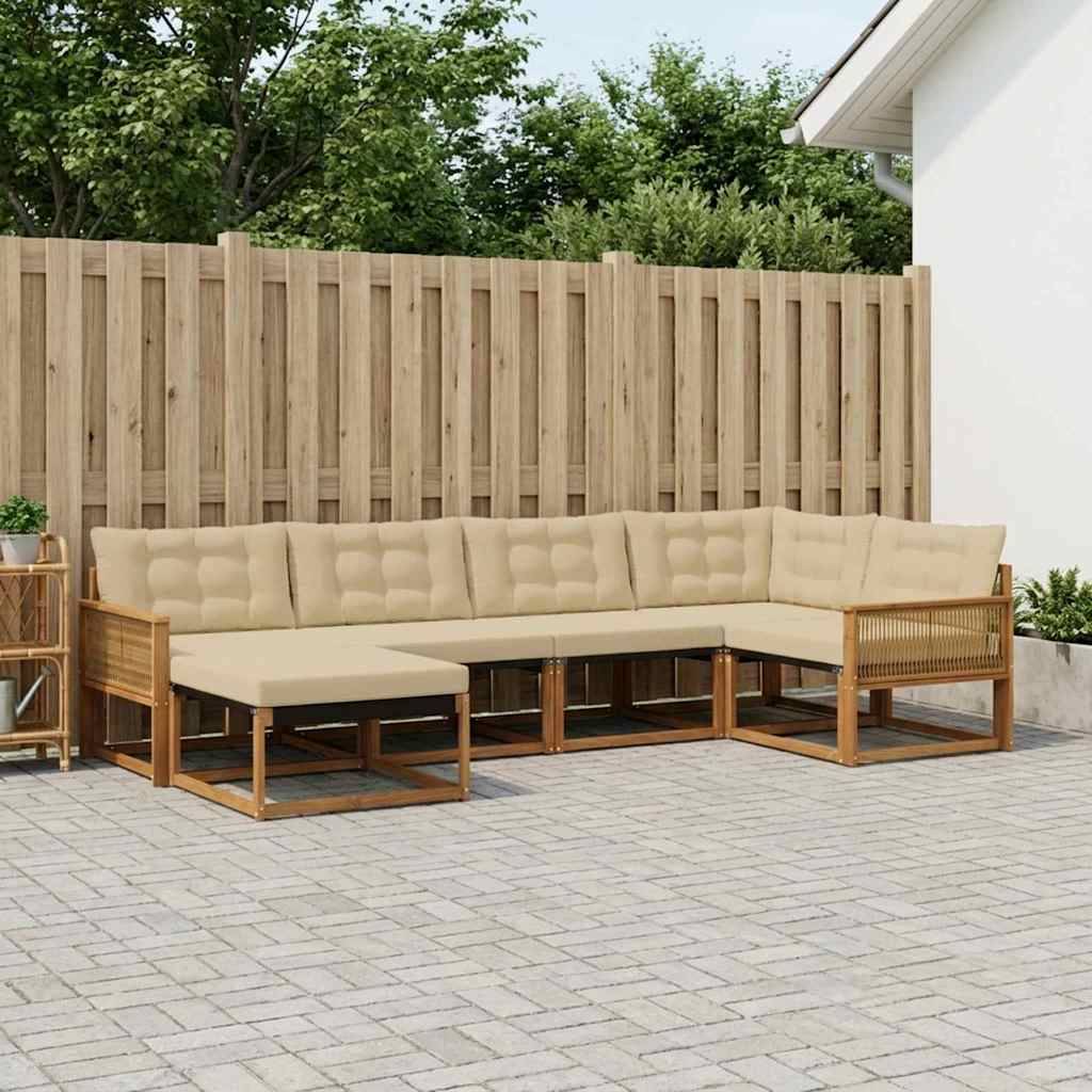 vidaXL Udendørs sofagruppe 6 stk. Naturlig og Beige Massivt Akacietræ