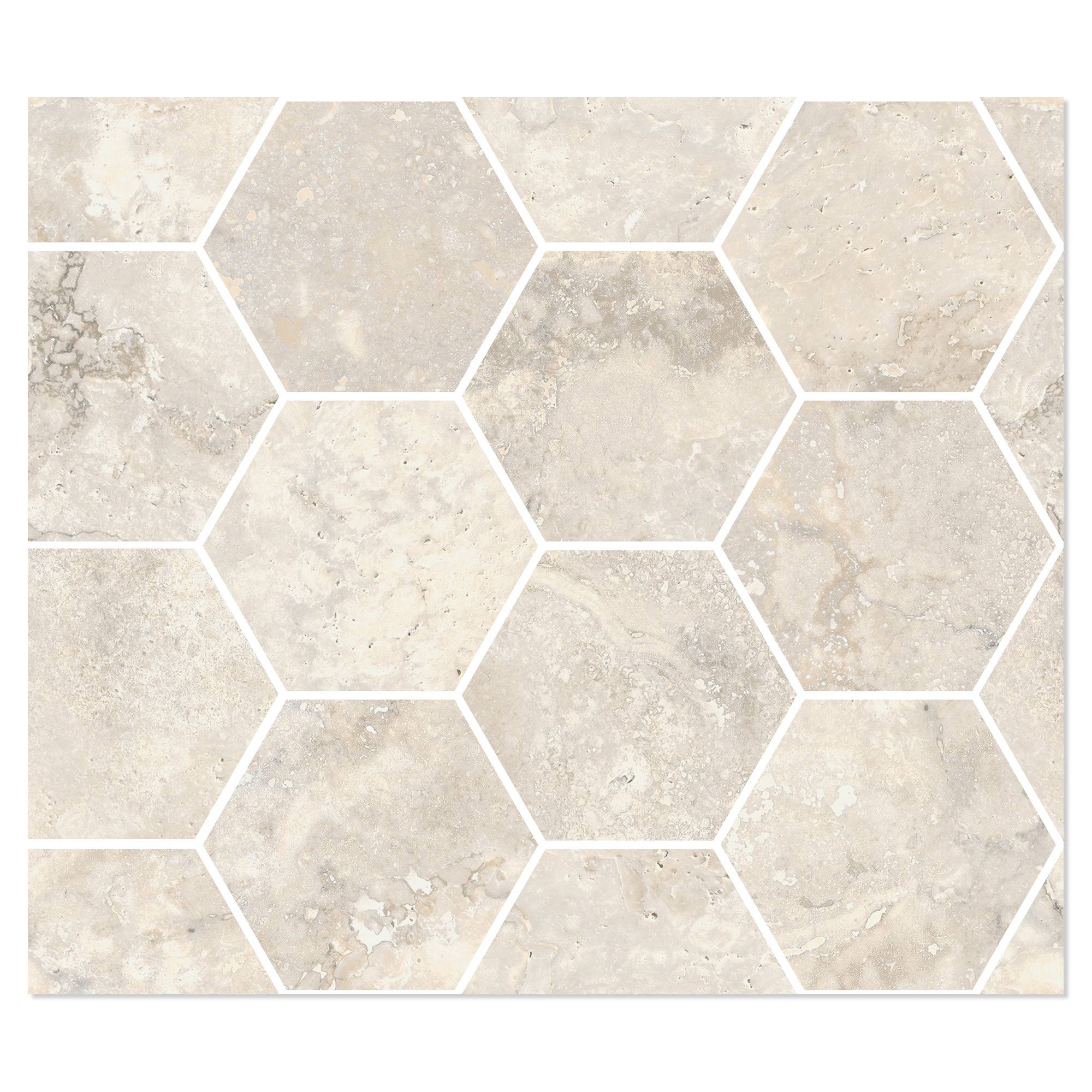 Sant’Agostino Hexagon Mosaik Klinker Invictus Cross Pearl Polerad 30x35 cm