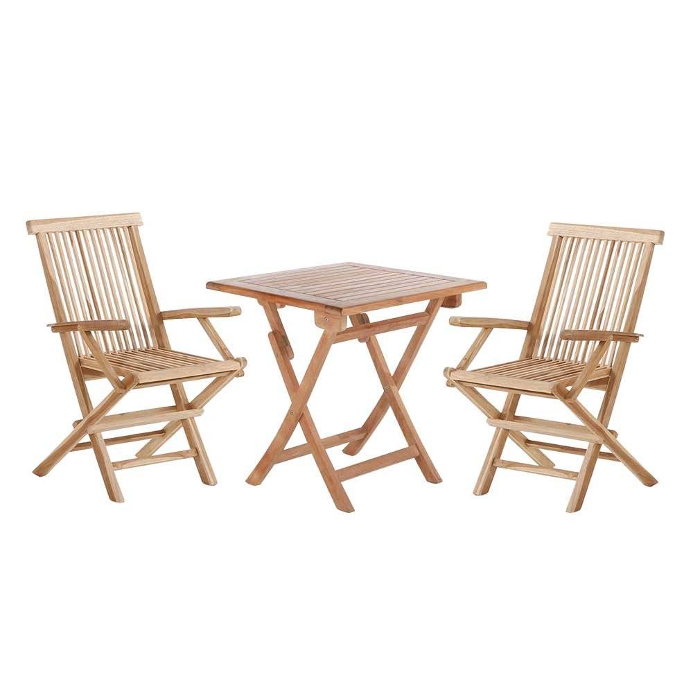 Dacore Jepara Teak Cafésæt - Foldestole Med Armlæn + 70 x 70 cm. Cafébord