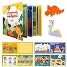 Montessori Quiet Book, interaktiv Busy Book, pusselbok, pedagogisk leksak, sensorisk leksak, aktivitetsleksak för förskola, böcker, hjälper att utveckla lärande färdigheter (dinosaurier)