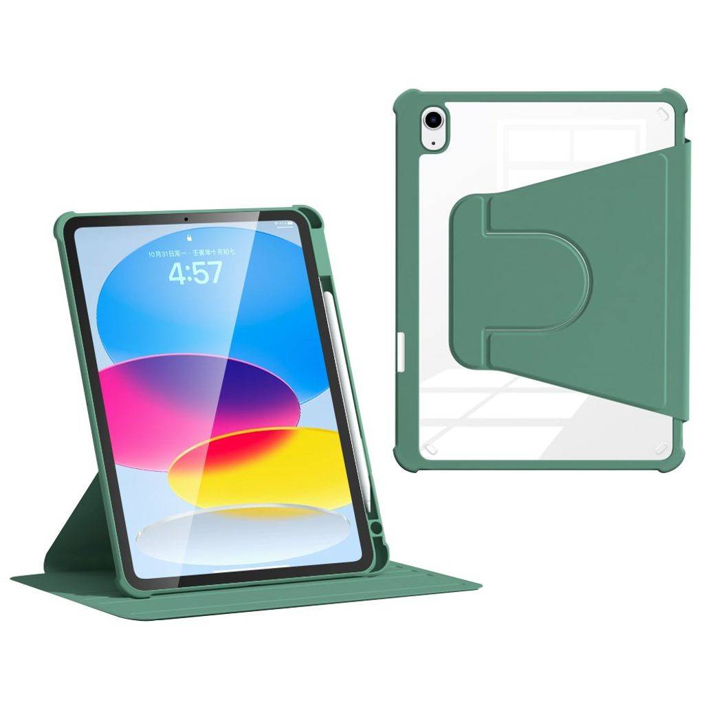 iPad 10.9" 2022 / iPad 11" 2025 etui med roterbar stativ - Grøn