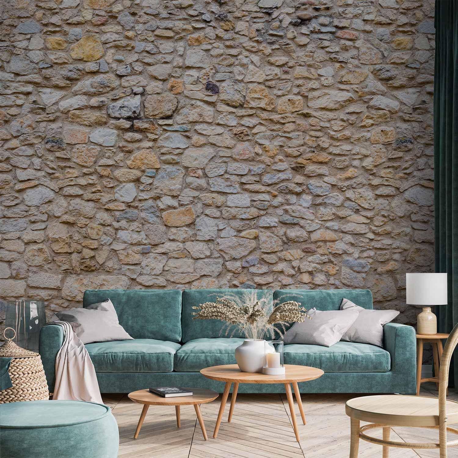 Fototapet Småsten - stenvæg design - 350 x 256 cm - Standard