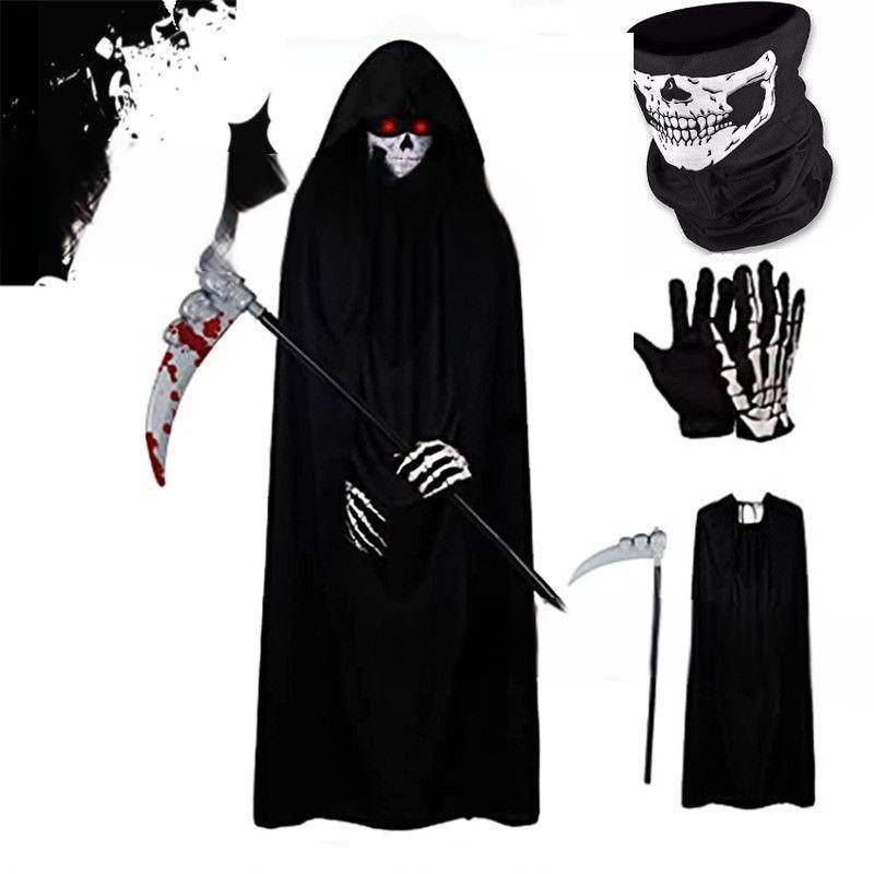Halloween Dödsgud Lekdräkt, Barn och Vuxna Fruktansvärd Skelettdräkt, Svart Spökrock och Li, Njut av Spelparty cm black