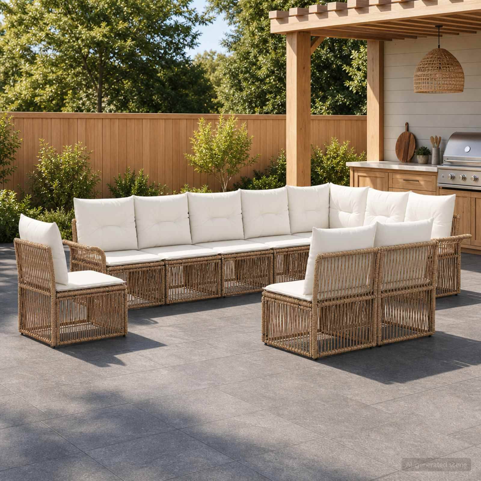 vidaXL Havesofa Sæt 10 stk. Beige polyrattan