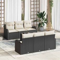 vidaXL Havesofa Sæt med pude 7 pcs Sort 55 x 55 x 37 cm Poly rattan