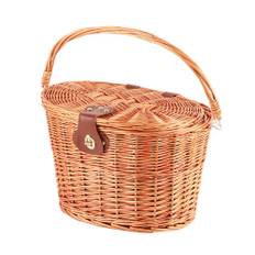 Bike Front Basket Wicker with Folding Lid Metal Lock Road Bike Basket Handmade Natural Rattan Bike