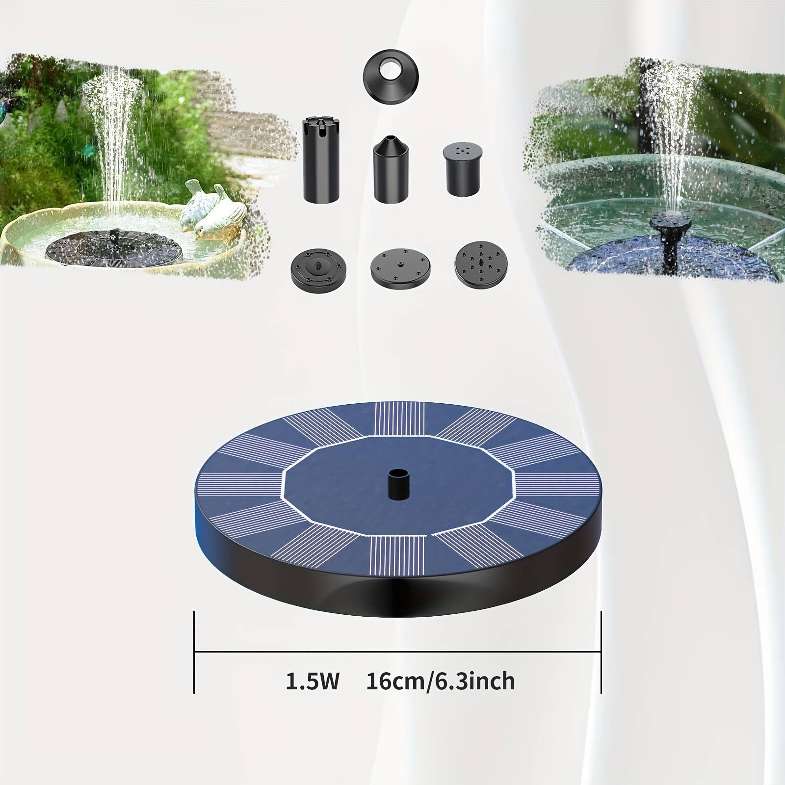 TEMU Solar Fountain Pump Garden Bird Bath Solar Water Fountain Upgrade Solar Fountain With Nozzles, Free Standing Floating Solar Powered Water Fountain Pump For Bird Bath, Garden, Pond, Pool, Outdoor