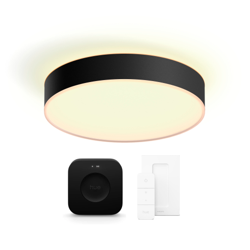 Philips Hue Enrave plafond, sort, Ø38 cm, startsæt