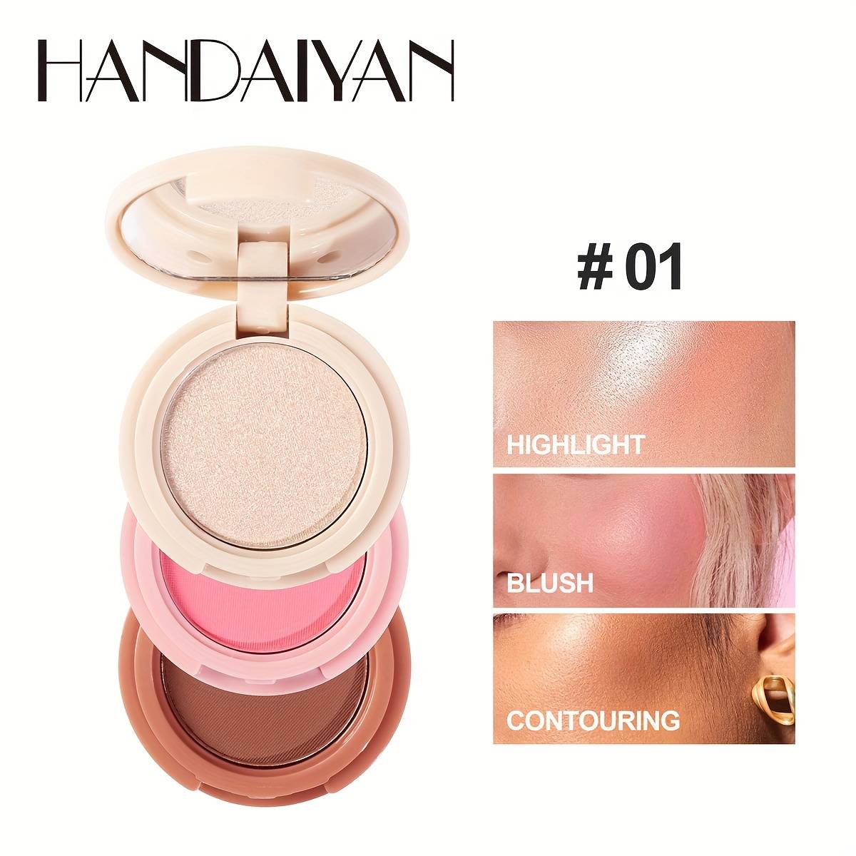 TEMU A Versatile Trio For Makeup That Includes A Contour And Highlight Blush Palette, Creamy Bronzer, Smooth Powder Blush, Shimmering Highlighter, And A Pink-brown Eyeshadow Palette With A Mirror
