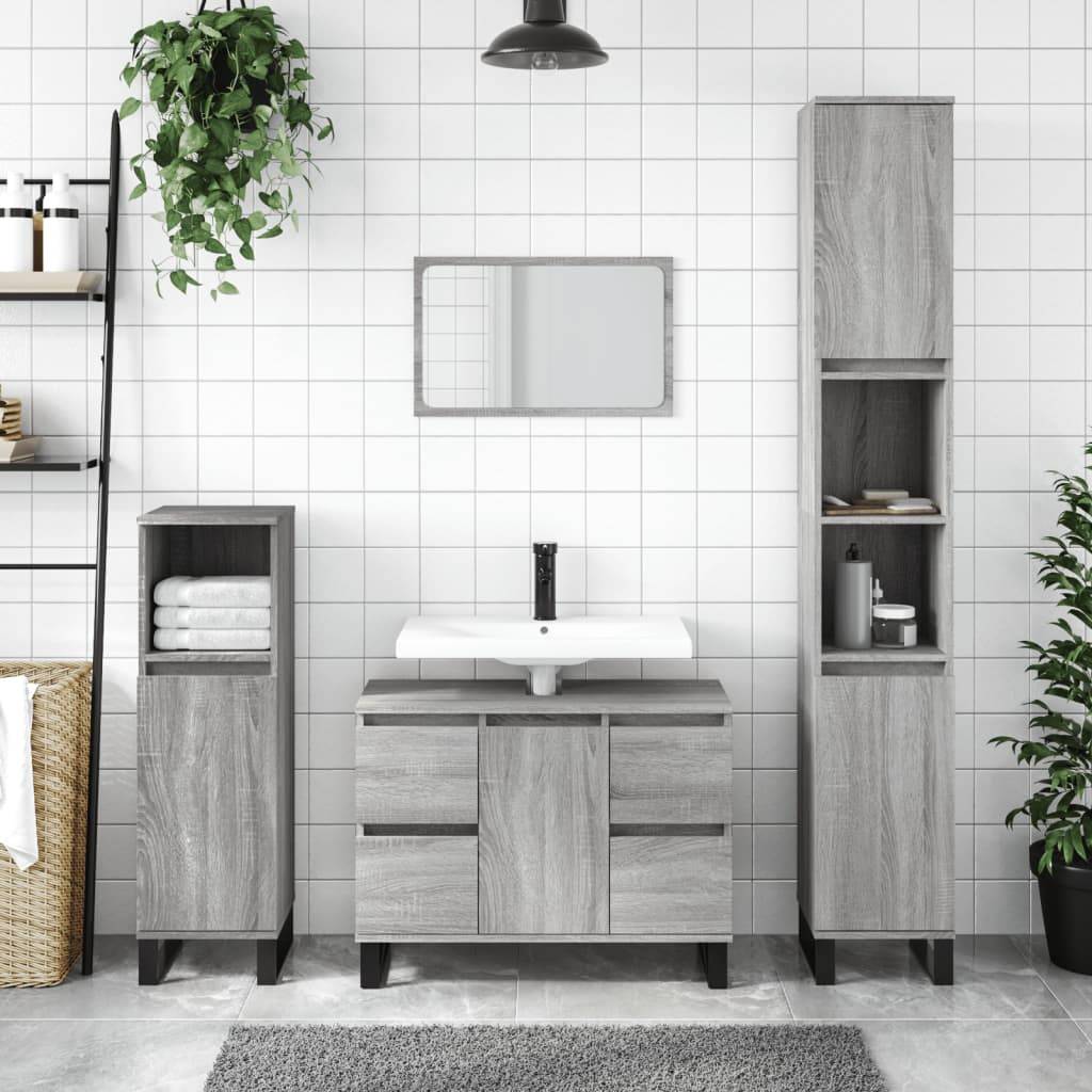 Badeværelsesskab 30x30x100 Cm Konstrueret Træ - Grå Sonoma-eg