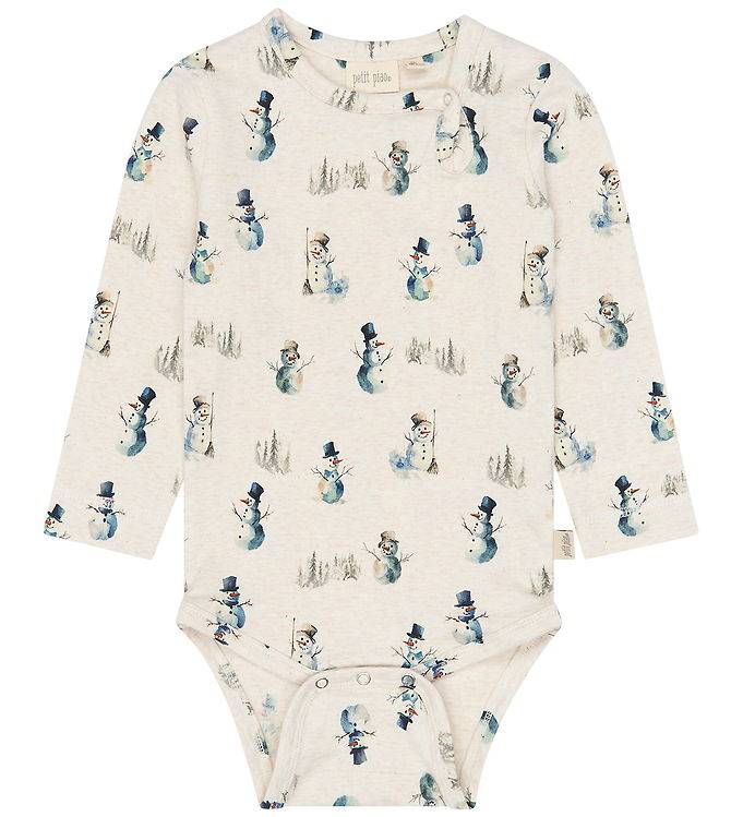 Petit Piao Body l/ä - PpBlizz - Äggtodsmelange Snowman - Petit Piao - 1 år (80) - Body L/Ä