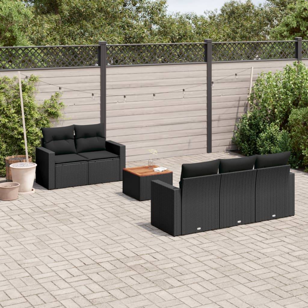 Sofasæt Til Haven 6 Dele Med Hynder Polyrattan Beige - Sort