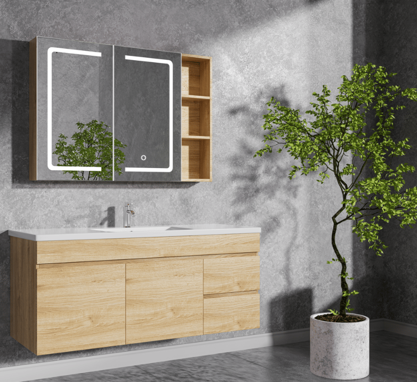 Badrumspaket | Kommod 120cm LED-spegelskåp Venedig - Kompletta möbelpaket badrum Vit,Grå,Brun Keramiskt material