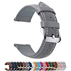 Fullmosa Klockband i äkta läder, 14/16/18/19/20/22/24 mm, 12 färger, Axus-klocka, snabbkopplingsarmband, 18 mm, grå