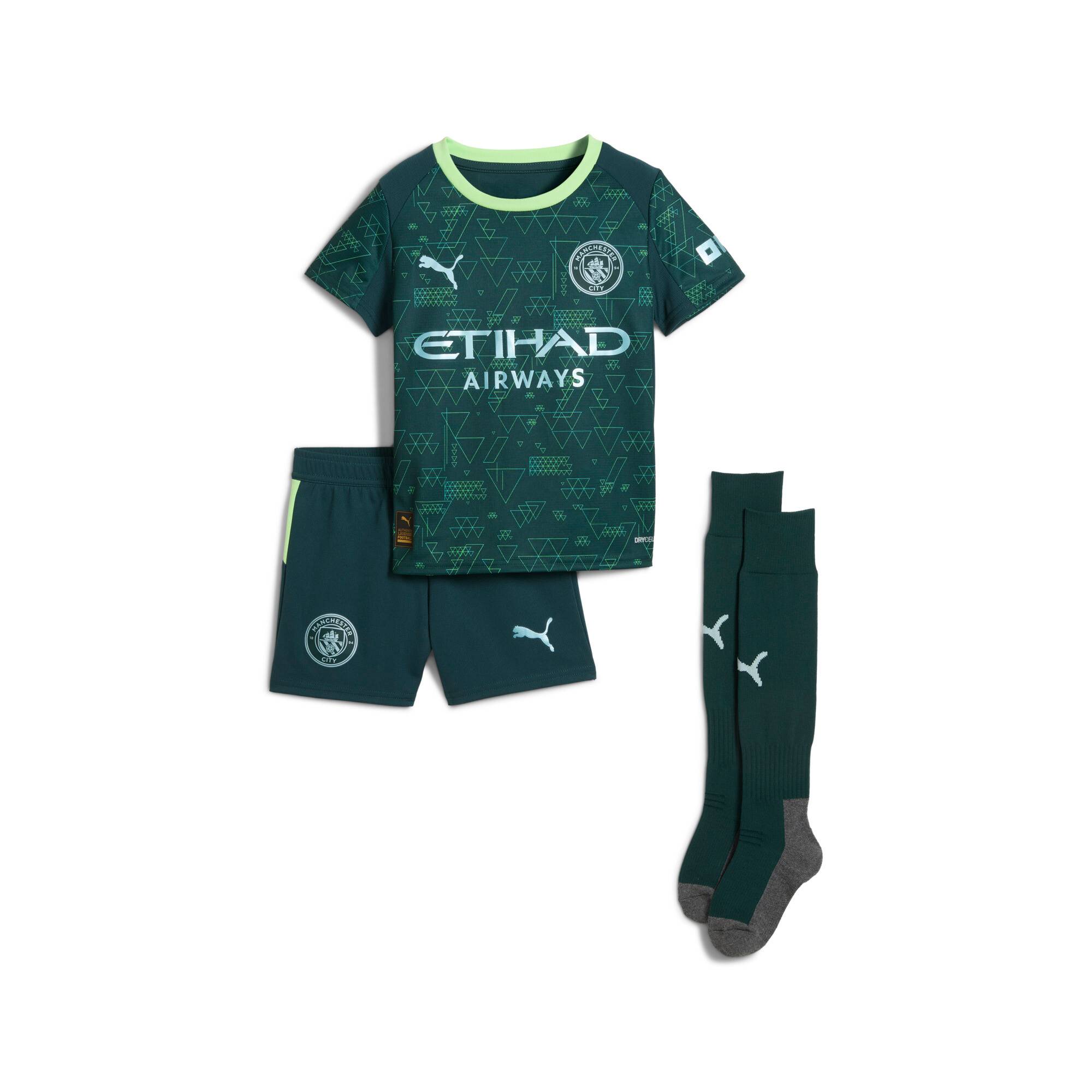 PUMA Manchester City 25/26 Fourth Minikit Kids, Clothing, Green Terrain, 4-5Y