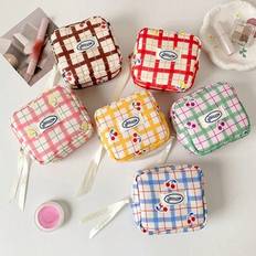 1 st söt körsbärsrutig liten sminkväska, mini-plånbok, bärbar kvinna kosmetiska väska myntväska för läppstift smycken näsdukar bindor väska nyckel för - Multifärgad (blå,grön,rosa,brun,gul,rosa röd)