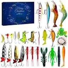 Fisketillbehörs-adventskalender, fiskebete-adventskalender – jul nedräkningsadventskalender fiske – fiskeadventskalender, 24 dagars fiskebeteskalender för sötvatten, saltvatten
