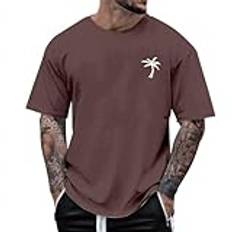 Oversize t-shirt herr rund hals kortärmad sportskjorta herr kortärmad XXL män casual sport fitness toppar bodybuilding löptröja randig arbetströja strandtröja sommar, BRUN, 4XL