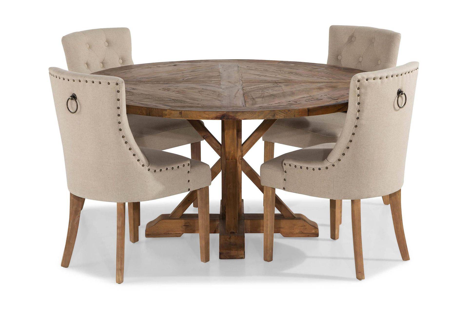 Lyon Matgrupp Ø150 cm Rund med 4 st Viktoria Stolar - Vintage Alm / Beige Brun Bloomington