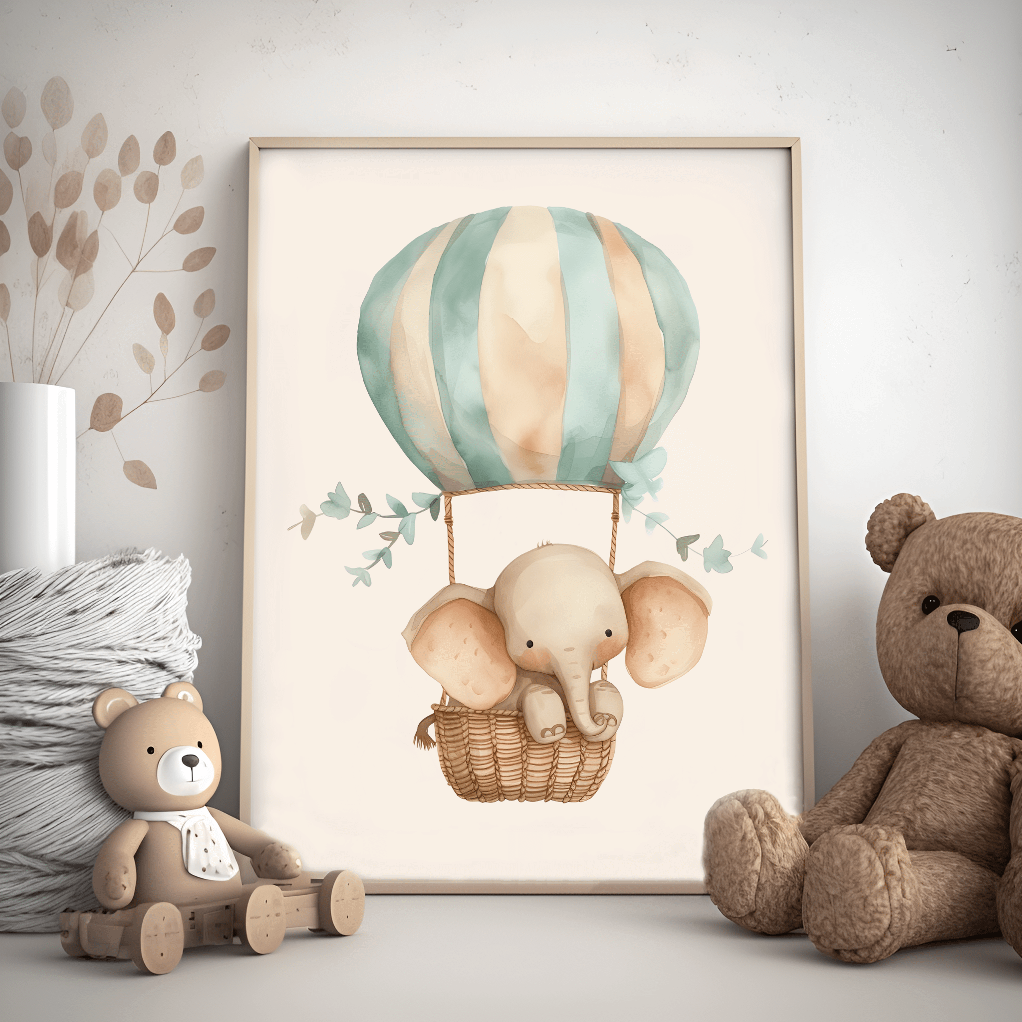 Elefant i Luftballon - BørnePoster | 29,7 x 42 cm (A3) | Ellens Postershop