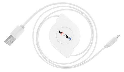 Micro-B / USB-A infällbar USB-kabel - Vit - 1 meter - vit