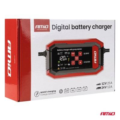 Digital batterioplader BOOST AGM GEL STD LiFePo4 MAX 25A 12/24V PRO AMIO-04530