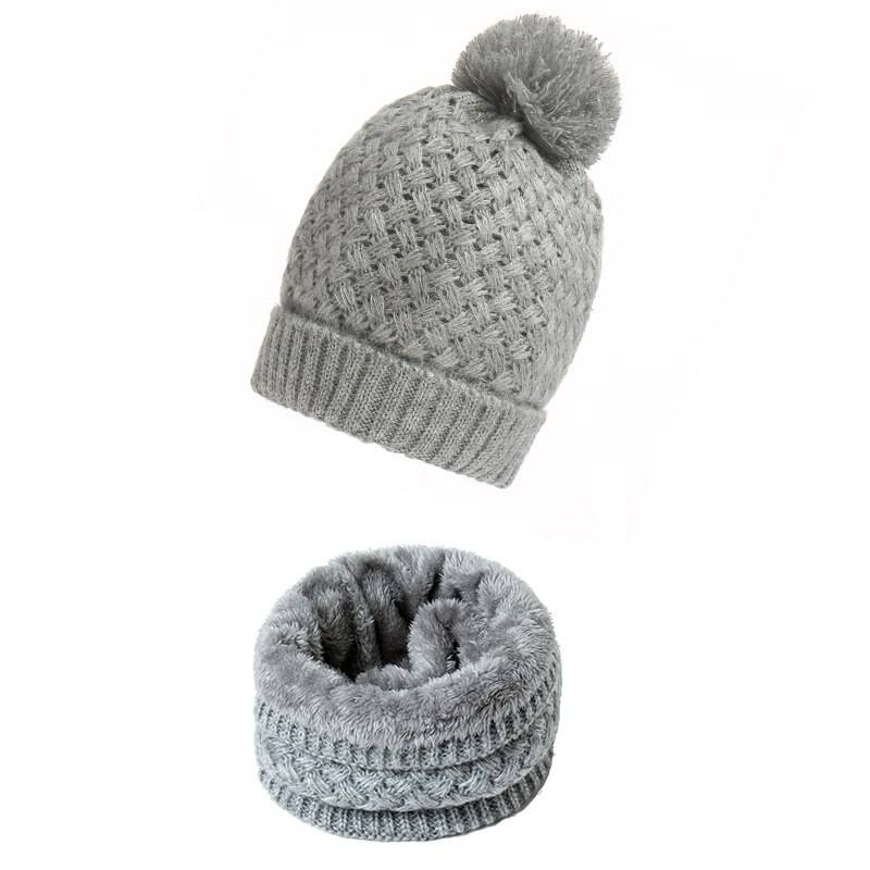 Vinterscarf unisex solid stickad uppsättning halsring halsdukar hatt snood mössa pälsmössa herr kashmir varm ullkrage halsdukar barn - Wj75- uppsättning 13