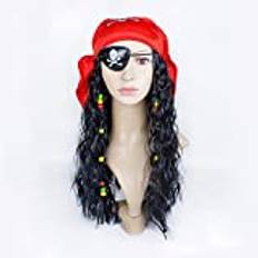 Pirathatt med dreadlocks & ögonlapp halloween huvudscarf skalle bandana keps justerbar pirat kostym hatt kapten huvudbonad halloween fest cosplay leksak gata hiphop magisk hatt perfekt halloween present