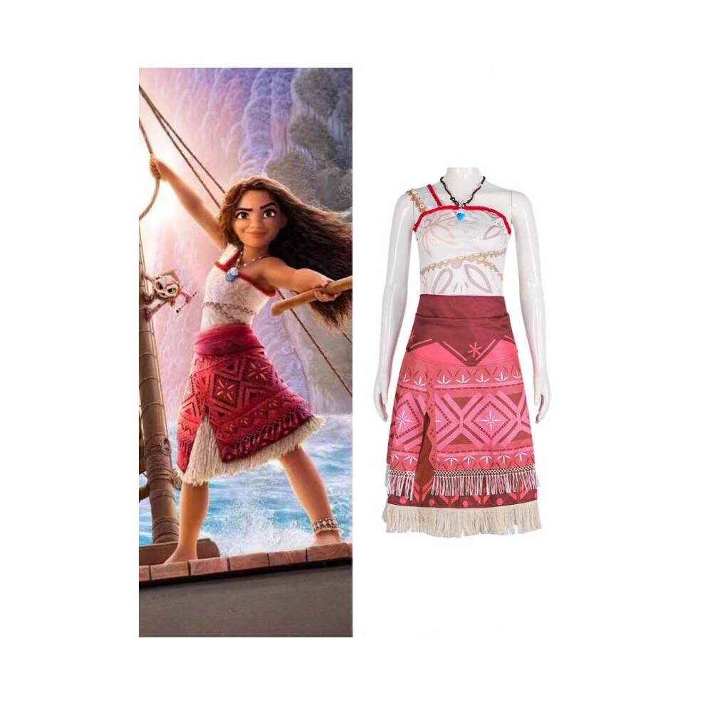 (Romance 2 moana complete set, XXXL) Moana 2 Maui Grass Skirt Princess Costume Cosplay Outfit Halloween Stage Performance Set