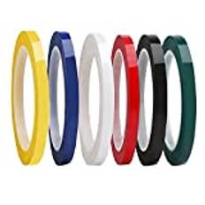 WUDQIJI Whiteboard tejp 6 rullar 5 mm x 66 m whiteboard whiteboard graphic chart tape whiteboard gridding tejp självhäftande grafiskt band 6 färger för konstmarkering hantverk (5 mm)