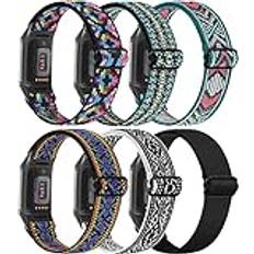 Remmar kompatibla med Fitbit Charge 5, kvinnor, män, justerbar, flätad, stretchig nylonrem, sportögla, reservarmband för Fitbit Charge 5, Advanced Fitness + Health Tracker, 6-pack, Ingen ädelsten