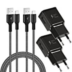 Adaptiv Snabbladdare och 2 m USB Typ C Nylonkabel Snabb laddning 3.0 Adapter Typ C Kabel Snabbladdning kompatibel med Samsung Galaxy S22/S21/S20/S10/S10E/S9/S8/A53 5GNote 20/10/9/8, Z Flip3 (2-Pack)