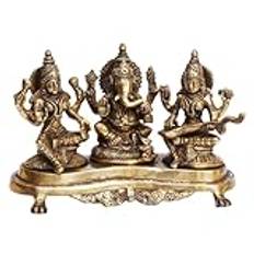 Amilav Samlingar mässing Lakshmi Ganesha Saraswati Idol Ganesh laxmi Murti staty för Puja hem kontor framgång entré dekor Diwali Pooja lycka gåva guldfärg 23 cm