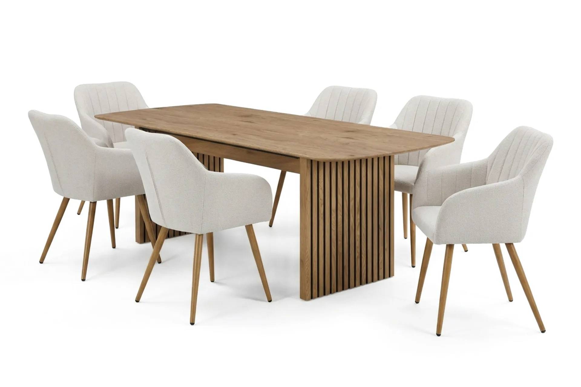 Bark Richeto Matgrupp Ek 210 cm med 6 Filippa Matstolar Ek/Vit