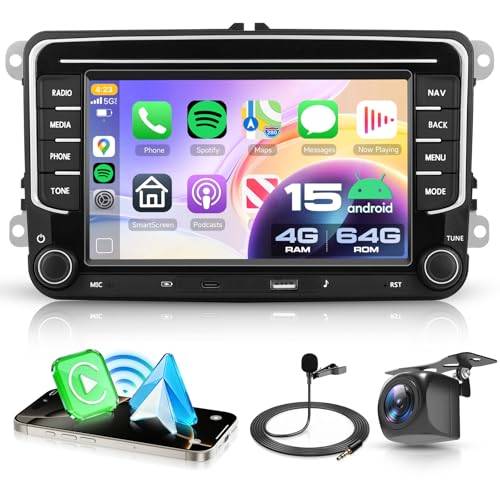VECHTEL 4G+64G Android 15 Autoradio für VW Golf 5 6 Passat Jetta Caddy EOS T5 Tiguan Touran CC Polo, 7'' HD Touchscreen mit Drahtlos Carplay Android Auto GPS Wi-Fi USB TYP-C Bluetooth FM RDS Kamera