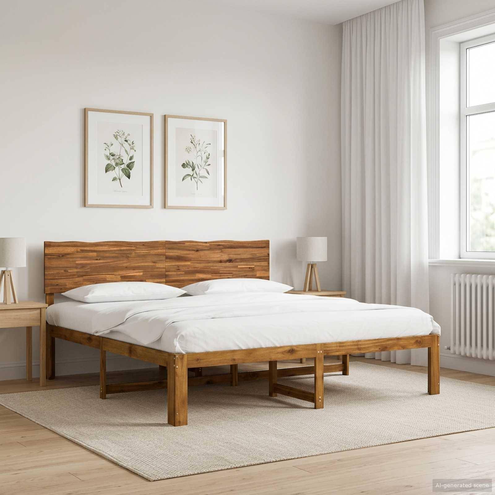Dobbelt sengestel med hovedgærde ROSTOCK 200 x 200 cm naturfarvet