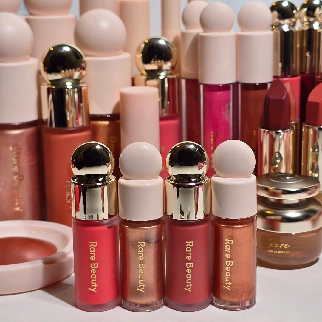 Rare Beauty Flytande Rouge och Flytande Highlighter Paket Set Enchant Enlighten Hightlighter Happy Joy Lucky Love Hope Rouge Gåva