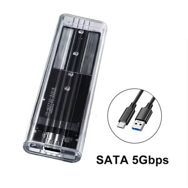 M.2 NVME SATA SSD-kabinett USB Typ C 10 Gbps 5 Gbps PCI-E M2 SSD Transparent Externt Fodral Hårddiskbox för M2 2230/2242/2260/2280 SSD