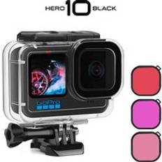 60m vattentät fodral för gopro hero 10 9 svart skyddande dykning undervattenshus skalskydd röd lila färgfilter go pro - Fodral med 3 filter