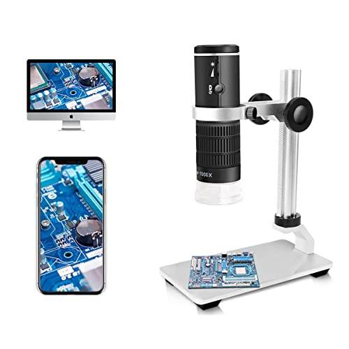 Jiusion WiFi USB digitalt mikroskop 50-1000X trådlöst förstoringsendoskop 8 LED mini HD-kamera uppdaterad stativ bärbart fodral, kompatibel med iOS Android Mac Windows